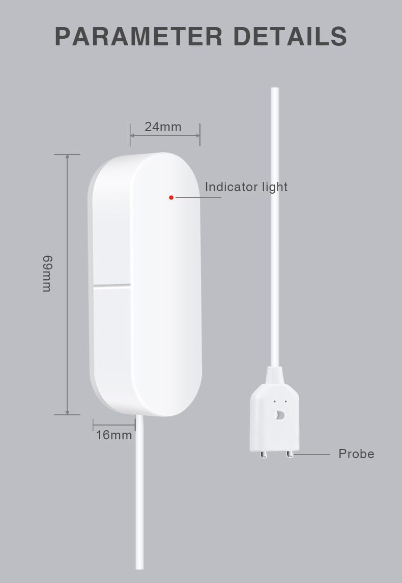 UseeLink WiFi Water Sensor, Smart Water Leak Detector, 100dB Adjustable Alerts &amp; App Smart Push, IP67 Waterproof, Wireless Detector for Kitchen, Bathroom, Basement, No Hub Required