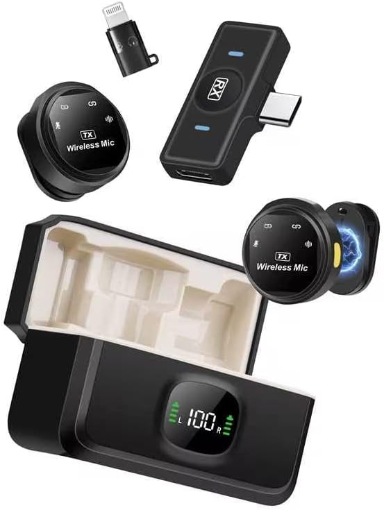Mini Microphone for iPhone,Wireless Microphone with AI Noise Cancellation, Plug & Play, Up to 24-Hour Total Use with Charging Case, Ideal for TikTok, YouTube, Vlogging & Live Streaming