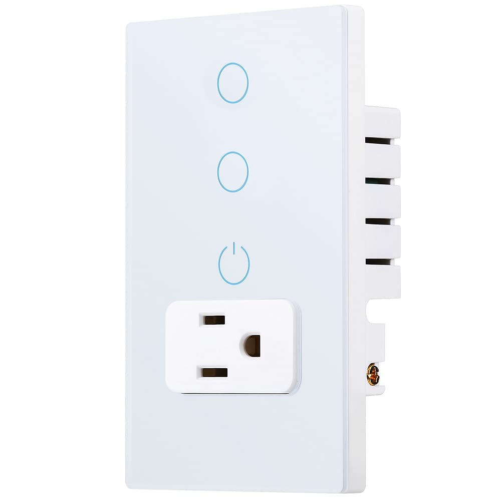 Combination Touch Light Switch and WiFi Power Wall Outlet, Tuya APP Smart Life, 15A /90-250V AC 60Hz, Combo Style, White