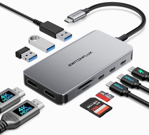 Docking Station Dual Monitor, 10 in 1 USB C Dock with 2 HDMI