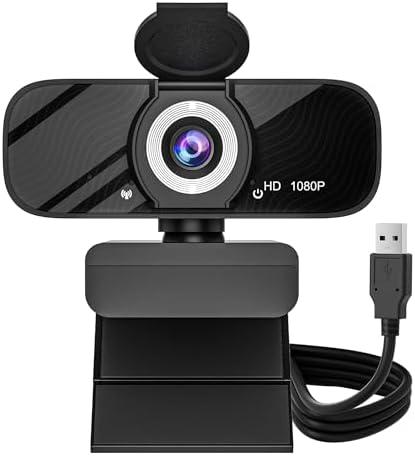 Gozvrpus USB HD Webcam with Built-in Microphone and Rotatable Tripod, 1080P Video, Wide Angle Camera, Privacy Cover, for Desktop PC or Laptop Computer（Black）
