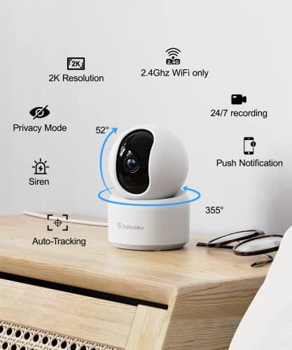 GALAYOU Indoor Cameras for Home Security/Baby Monitoring in 2K, G2 2Pack | Pet/Nanny Camera/Baby Monitor with Night Vision, Siren, 24/7 TF Card Storage, PTZ, Two-Way Talk, Wired Plug, 2.4Ghz Wi-Fi