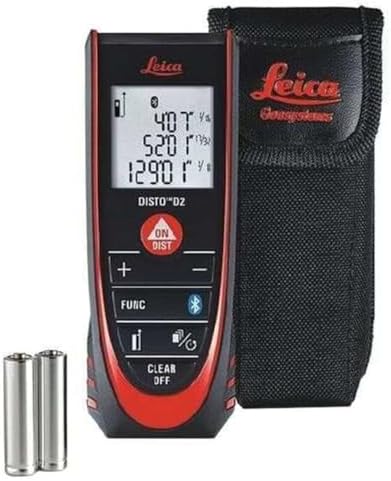 Leica Geosystems DISTO D2 New 330ft Laser Distance Measure with Bluetooth 4.0, Black/Red, 1.7 x 1 x 4.6 inches | Bluetooth 4.0