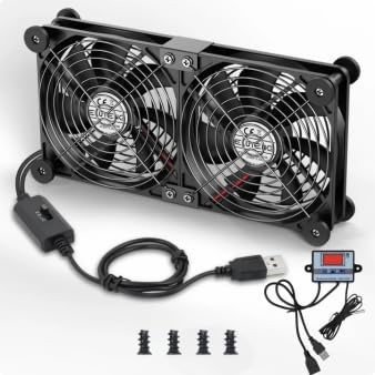 ELUTENG 140mm Dual USB Computer Fan with Temperature Controller Flow VR Blower for 3 Speed Control Max 1500RPM Cooling Ventilator with 8 Silicone Pads for Laptop/Receiver/DVR/Computer Cooling