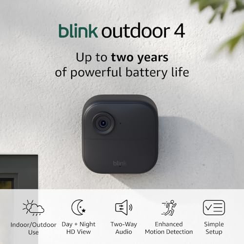 Like-New Blink Outdoor 4 – Wireless smart security camera, two-year battery, 1080p HD day and infrared night live view, two-way talk – 2 camera system