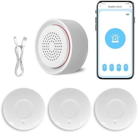 Micmi Smart Water Leak Detector Kit, WiFi Water Sensor Alarm Ultra-Long Range, SMS/APP/Email Alerts, 3 Water Sensors and 1 Base Station, Suit for Home/Basement/Kitchen/Laundry