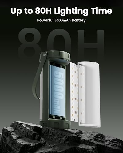 Glocusent 106 LED Camping Lights, 5000mAh Rechargeable Lantern for Outages | 5 Brightness 3 Modes & SOS, Lasts 80hrs, IP68 Waterproof, Max 1200LM, 5000mAh Lanterns, Hiking, Emergency Camping Essentials