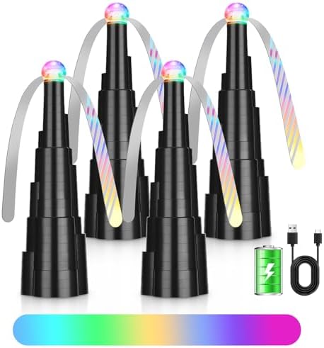 Fly Fans for Tables, Rechargeable Food Fans Outdoor&Indoor Dining, 4-Pack | Table Top Fly Fans, Soft Holographic Blades Table Fly Spinners, Picnic, BBQ, Party Use, Fly Swatter Fan Soundless, Cordless