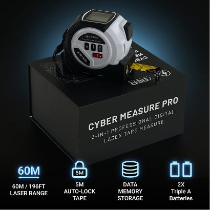 Cyber Measure Pro 3-in-1 Digital Tape Measure with Laser Measurement, Belt Clip & Screwdriver, Battery Powered (2X AAA) – Precision Measuring Tool for Home & Professional Use