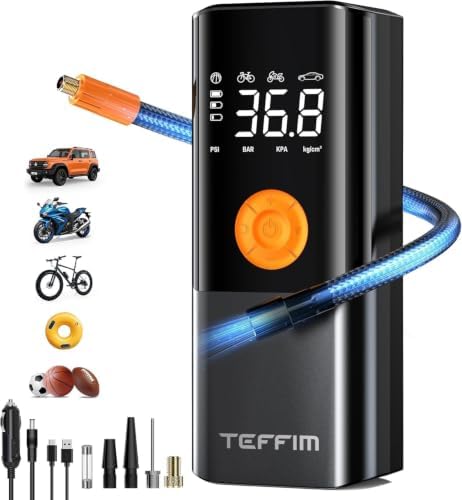 Teffim Tire Inflator Portable Air Compressor, Air Pump for Car with Pressure Gauge,Tire Inflator for Car Motorcycle Bike Pump