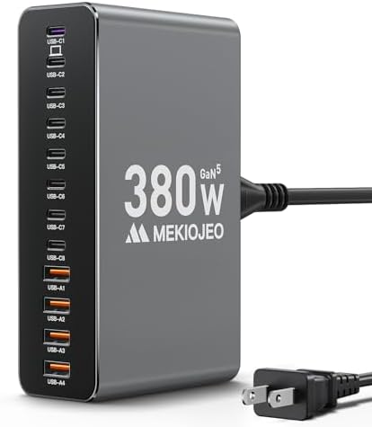 12 Ports Aluminum Alloy 380W Charging Station Fast USB C Charger Block | 65W Laptop GaN Charger for MacBook Pro/Air/iPad Pro/iPhone