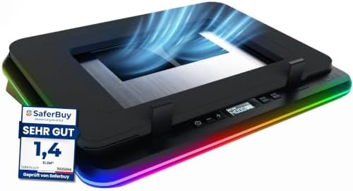 KLIM Turbofrost Gaming Laptop Cooling Pad, 16,000 RPM, RGB, USB-C/DC | 4 turbo fans, aircraft-grade aluminum, anti-dust, dual USB-C/DC power, 3 extra USB ports, up to 17.3in