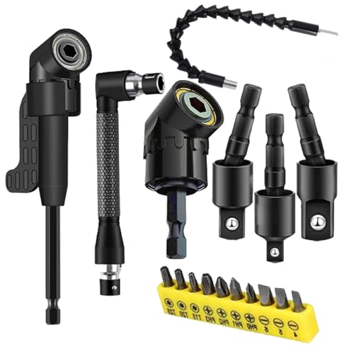 17Pcs Flexible Drill Bit Extension Set with Strong Magnetic Bit Holder, 105° & 360° Right Angle Drill Adapter, Rotatable Screwdriver Bits, for Tight Spaces DIY