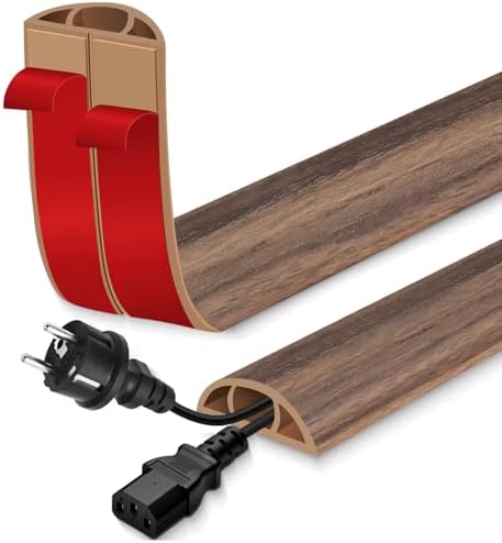 Floor Cord Cover for Wires on Floor Self Adhesive Cord Hider | Floor Cable Cover Floor Wire Covers for Cords Prevent Cable Trips, Cord Cavity W 0.47" x H 0.27", Misty Brown Wood, 3.3Ft
