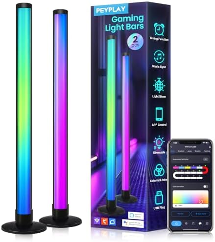 RGB+IC Ambient LED Light Bars for Gaming Room, PC, and Home Décor, USB Powered Mood Lighting with Music Sync, Alexa, App & Voice Control, Adjustable Brightness, DIY Effects