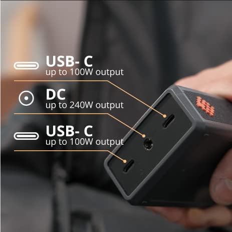 SlimQ 240W Universal Compact Gaming Laptop Charger Plus 2 USB-C Ports on it