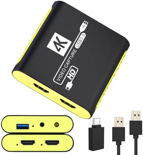 HDMI Capture Card for Nintendo Switch 2, 1080P 60FPS, Yellow | USB 3.0 plug and play, 4K 30Hz passthrough, works with OBS, PS5, Xbox, PC and Mac