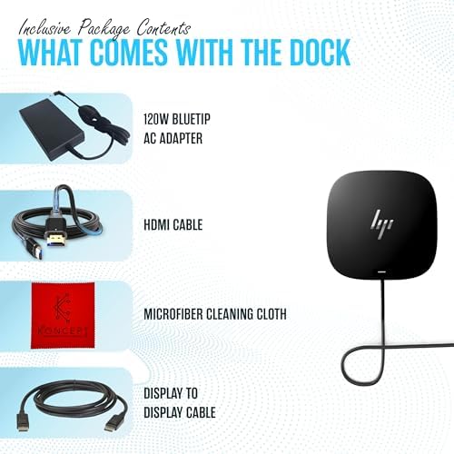 HP Docking Station for Laptop Dual Monitor and Charging - 5TW10AA / 5TW10UT / 5TW10AA#ABB USB-C G5 Dock with 120W AC Adap TER + HDMI Cable + DisplayPort Cable + Cleaning Cloth (Renewed)