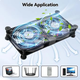 ELUTENG 140mm Dual USB Computer Fan with Temperature Controller Flow VR Blower for 3 Speed Control Max 1500RPM Cooling Ventilator with 8 Silicone Pads for Laptop/Receiver/DVR/Computer Cooling