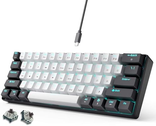 abucow 60% Mechanical Gaming Keyboard Brown Switch Wired Compact Keyboard Anti-Ghosting No-Conflict 61 Swappable keycaps Ergonomic Design for Windows/Mac (Black-White)