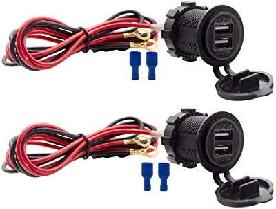 Dual USB Charger Socket Waterproof Power Outlet 12V/24V 2.1A & 2.1A for Car Boat Marine RV Mobile Blue LED