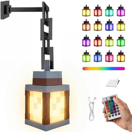 Pixelated Lantern Night Light with Timer 16 Color RGB Pixel Lantern Lamp Rechargeable Retro Pixel Decor Light with Remote & Touch Control, Hanging or Tabletop for Bedroom Desk Gaming Room Decor Gift