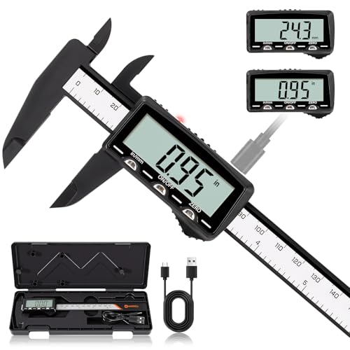 HARDELL Digital Caliper, Rechargeable Plastic Caliper with Type-C Cable | Large LCD Screen | Visual Charging | IN/MM Conversion | Auto-Off | Calipers for Household, Watch, Jewelry, DIY | 6 Inch