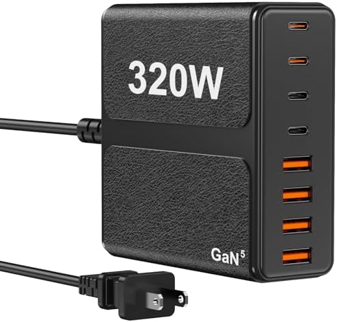 320W USB C Charger Block, 8-Port USB C Charging Station PD 65W PC Laptop Fast Charger Adapter for MacBookPro/Air,DELL,iPad,Portable Charging Station for iPhone,Samsung Galaxy