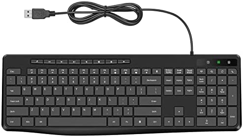 Virfour Wired USB Computer Keyboard, Quiet Keyboard with Multimedia Keys | Virfour Silent Keyboard with Low Profile Chiclet Keys,Spill-Resistant, Anti-Wear Letters,Full Size for Laptop,Desktop