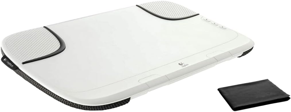 Logitech Speaker Lapdesk N550 with Integrated Stereo Speakers, USB-Powered, 14" Laptop Compatibility, Heat Shielding, Adjustable Viewing Angle, Plug-and-Play USB, Air-Mesh Fabric, W/Cleaning Cloth