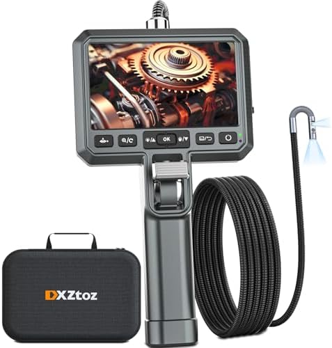 Patented Dual Lens Articulating Borescope with Light, 0.25in Ultra-Thin Probe, 5-inch HD Display, Flexible Snake Endoscope Camera for Aerospace Automotive Engine HVAC Wall Inspection-5FT