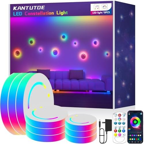 KANTUTOE Smart LED Wall Lights, 9-Piece RGB LED Light with App & Remote Control, TV Backlights, Music Sync, Color-Changing, Ambient Lighting for Gaming, Bedroom, Living Room and Home Decor