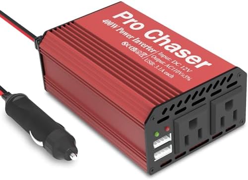 Pro Chaser 400W Power Inverters for Vehicles DC 12v to AC 110v Car Inverter | Car Converter, 6.2A Dual USB Charging Ports, Dual AC Adapter for Laptops Air Compressor