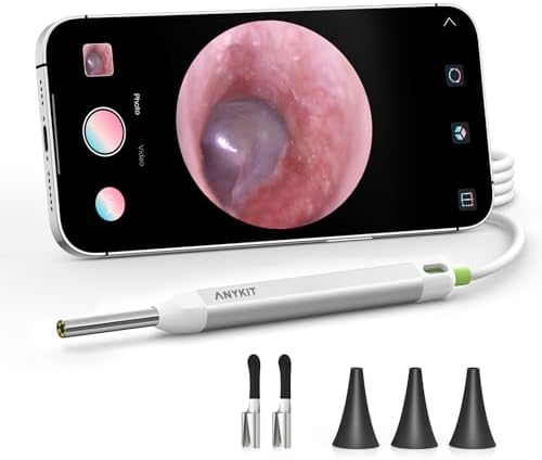 Anykit Digital Otoscope Compatible with Android Devices, Ear Camera with Ear Wax Removal Tools, Video Ear Scope Otoscope with Light, Capture Photos and Videos (Silver)