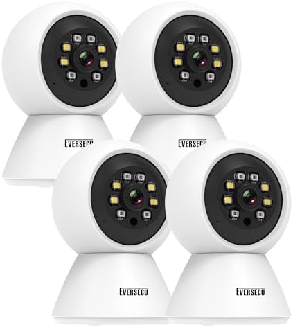 EVERSECU HD 2K 3.0MP WiFi Home Security Camera, Pan/tilt, Humanoid Auto Tracking, 2 Way Audio, Night Vision, Compatible with Alexa, Baby Monitor Elder Pet Camera(4pcs)