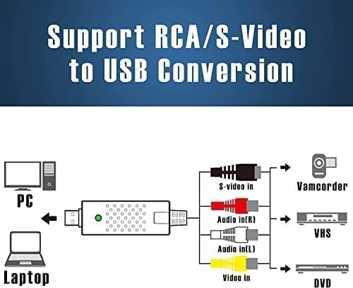 Video Capture Card, USB Video Capture Device,RCA to USB Audio Video Converter,VHS Mini DV VCR Hi8 DVD to Digital Converter for PC TV Tape Player Camcorder,Support PAL/NTSC,MAC Windows Vista Compatible