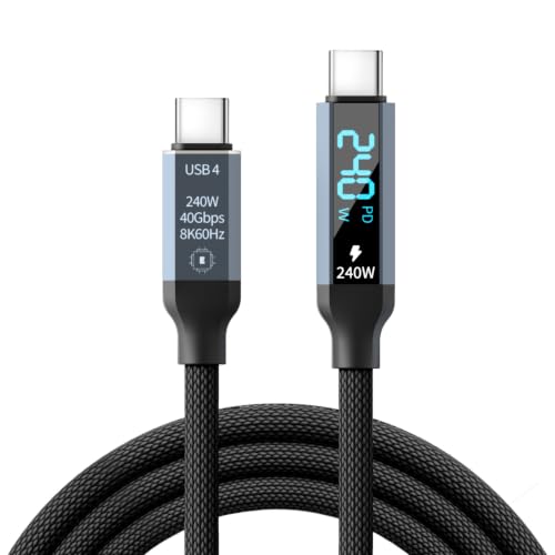 40Gbps USB4 Cable 240W USB-C to USB-C Cable, 8K@60Hz & 4K@144Hz High Refresh Video, 5ft Nylon Braided Fast Charging Cord, for Thunderbolt 4, Docking Station, External SSD, eGPU, Mac mini M4, Dell XPS