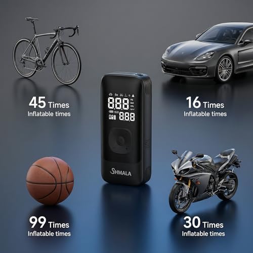 Tire Inflator Portable Air Compressor – Cordless Air Compressor with Digital Gauge, LED Light, Power Bank & Auto-Shutoff Tire Air Pump for Car, Motorcycle & Bicycle Tires