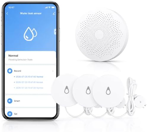 WiFi Water Leak Detector with Flexible Probes for Home, Hub & 3 Water Sensors, App Alerts, Loud Hub Alarm, 330FT Range, Alarm for Basement, Water Heater, Washing Machine & Under Sink