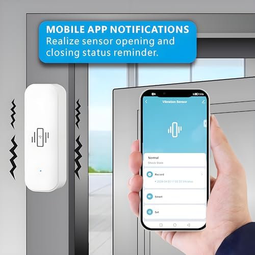 UHPPOTE 2.4GHz WiFi Vibration Sensor Shock Alarm Detector No Hub Required | for Door Window Drawer Work with Tuya APP