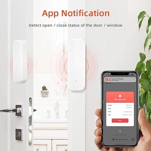 WiFi Door Sensor: Smart Window Contact Sensor with App Alert Notification, Door Open Detector for Home Security, Compatible with Alexa/Google Assistant, No Hub Required, Batteries Included (4Pack)
