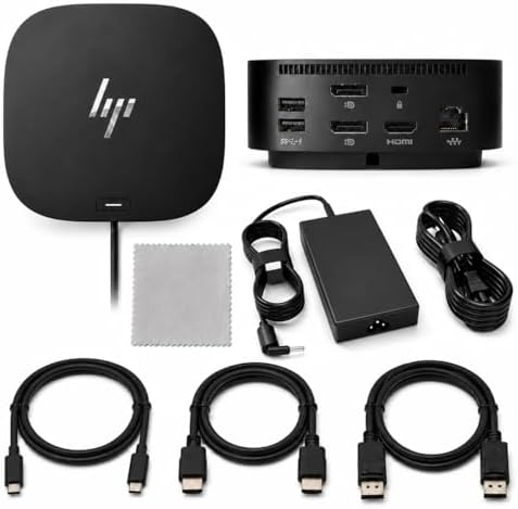 HP Docking Station for Laptop Dual Monitor and Charging Bundle - HP USB-C G5 Essential Dock 72C71AA#ABA with 120W Adapter, HDMI, DisplayPort, USB-C Cables & Microfiber Cleaning Cloth