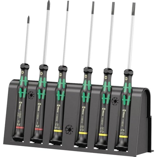 Wera 2035/6 Kraftform MicroSlotted/Phillips Electronics Screwdriver Set and Rack, 6-Piece