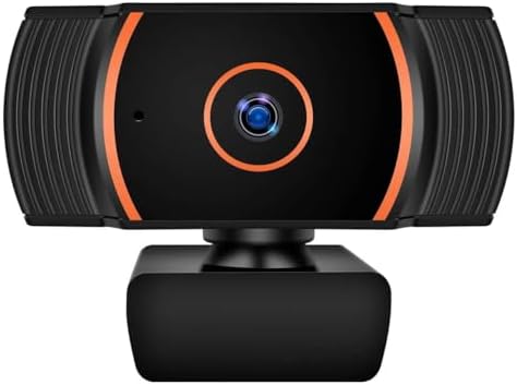 Generic HD Webcam 1080p with Built-in Microphone - 360° Rotation Pan & Tilt - Attachable Desktop Cam Perfect for Remote Work, Online Course Taking, Streaming, & Gaming, Black and Orange, ZHY1566