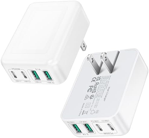 2Pack Flat USB C Charger Block, 40W 4Port Foldable+Slim Fast Charger Block | Wall Plug, Thin Type C Cube Box for iPhone 17 Pro Max 16 16e 15, Samsung S25 S24, Pixel, Tablets, Multiport Power Adapter