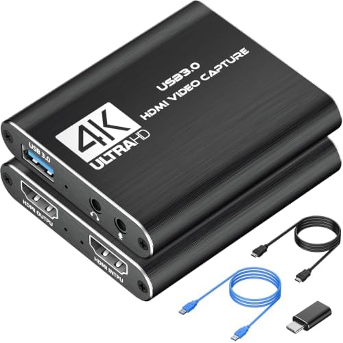 4K HDMI Capture Card for Streaming, Full HD 1080P 60FPS USB 3.0 Cam Link Game Audio Video Capture Card, Work with Camera/Nintendo Switch/Xbox/PS4/PS5/PC/OBS (Black)