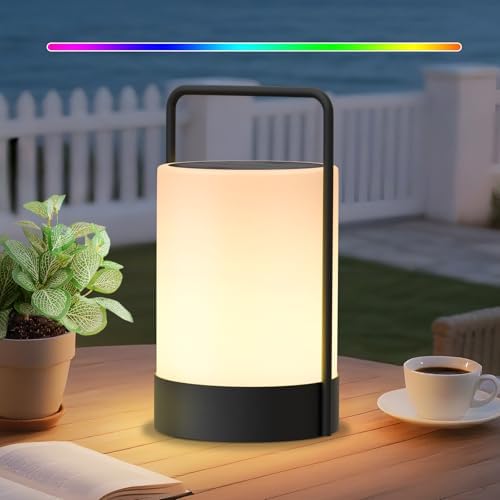 uuffoo Solar Lantern Outdoor Waterproof Table Lamp Cordless Metal Frame | IP44 Weather Resistant RGB and Warm White 7-15H Battery Life for Indoor Outdoor Patio Camping Restaurant Terrace By the Pool