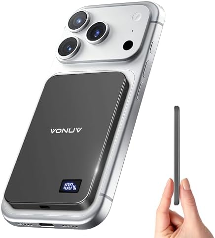 Magnetic Portable Charger 5000mAh, 15W Ultra Slim Wireless Portable Charger, Fast Charging for iPhone 17/16/15/14/13/12 Pro/Pro Max/Plus, Metal Shell, USB-C Cable to Charge Other Phones (Grey)