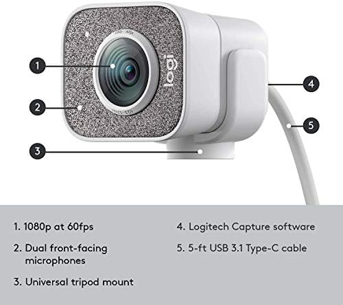 Logitech StreamCam - White - 1080P HD 60fps Streaming Webcam (Renewed)