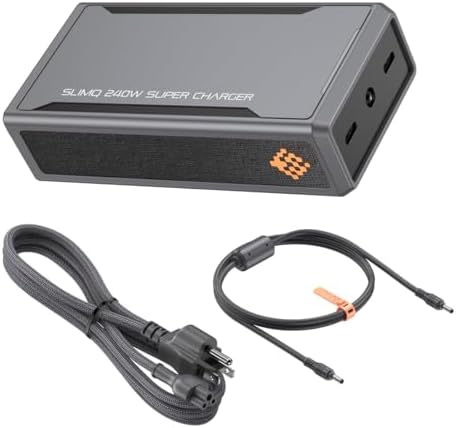 SlimQ 240W Universal Compact Gaming Laptop Charger Plus 2 USB-C Ports on it